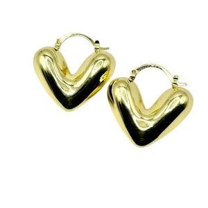 18K Shiny Gold Puffy Heart Hoop Earrings - Statement Jewelry